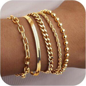 Gold-Style 01 Stack With Cuban Paperclip, Rope Bracelets Jewelry Gifts for Women